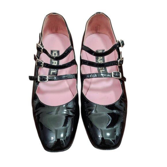 Carel Paris Patent Leather Mary Jane Heels Black Size 38/7.5 Low Block Heel - Picture 3 of 16